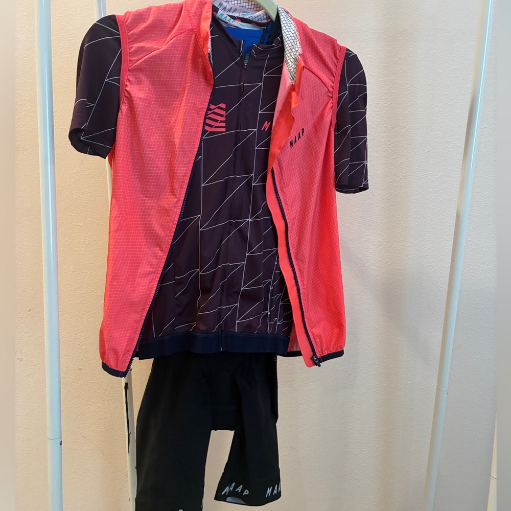 MAAP Women's Cycling Kit. XS Jersey, XS bibs, S vest.